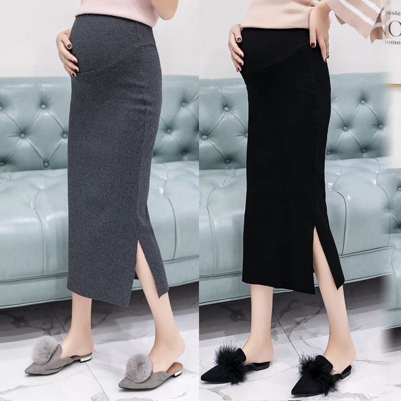 Chân Váy Lửng Xẻ Tà Bằng Cotton Nguyên Chất Thời Trang Xuân Thu Cho Mẹ Bầu