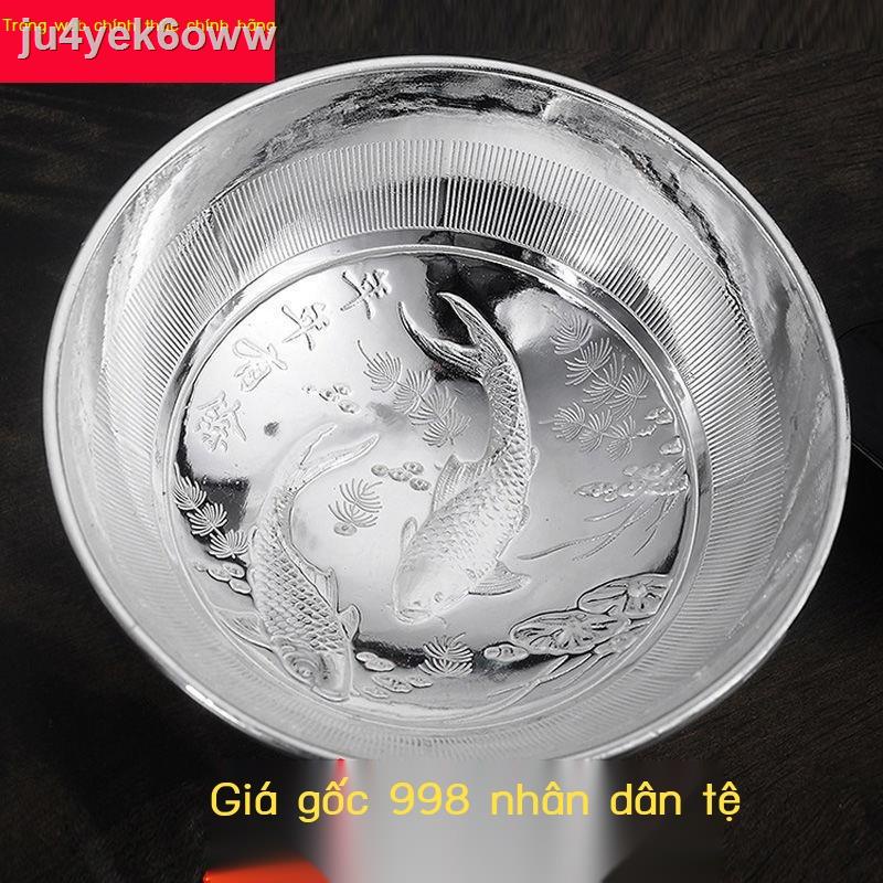 ↂ ℗ ❁✣¤Bát bạc sterling bạc nấu chín đũa bạc thìa bộ ba mảnh mạ bạc sterling chân bạc bộ đồ ăn bằng bạc rắ