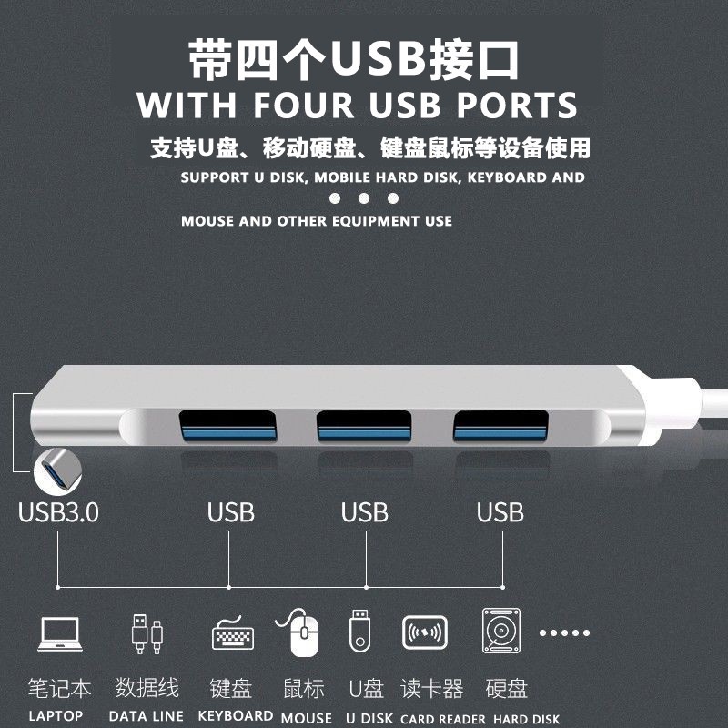 Hub Chia 4 Cổng USB 3.0 Type C 3.1 OTG Cho MacBook Pro 13 15 Air Pro PC