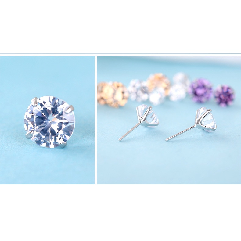 Khuyên tai bạc đính đá thạch anh tím phong cách thời trang Âu Mỹ