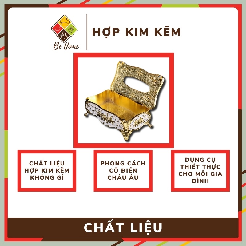 Hộp Giấy Ăn Hoàng Gia Hợp Kim Mạ Vàng 7 màu Tài Lộc Thanh lịch và Trang nhã BEHOME