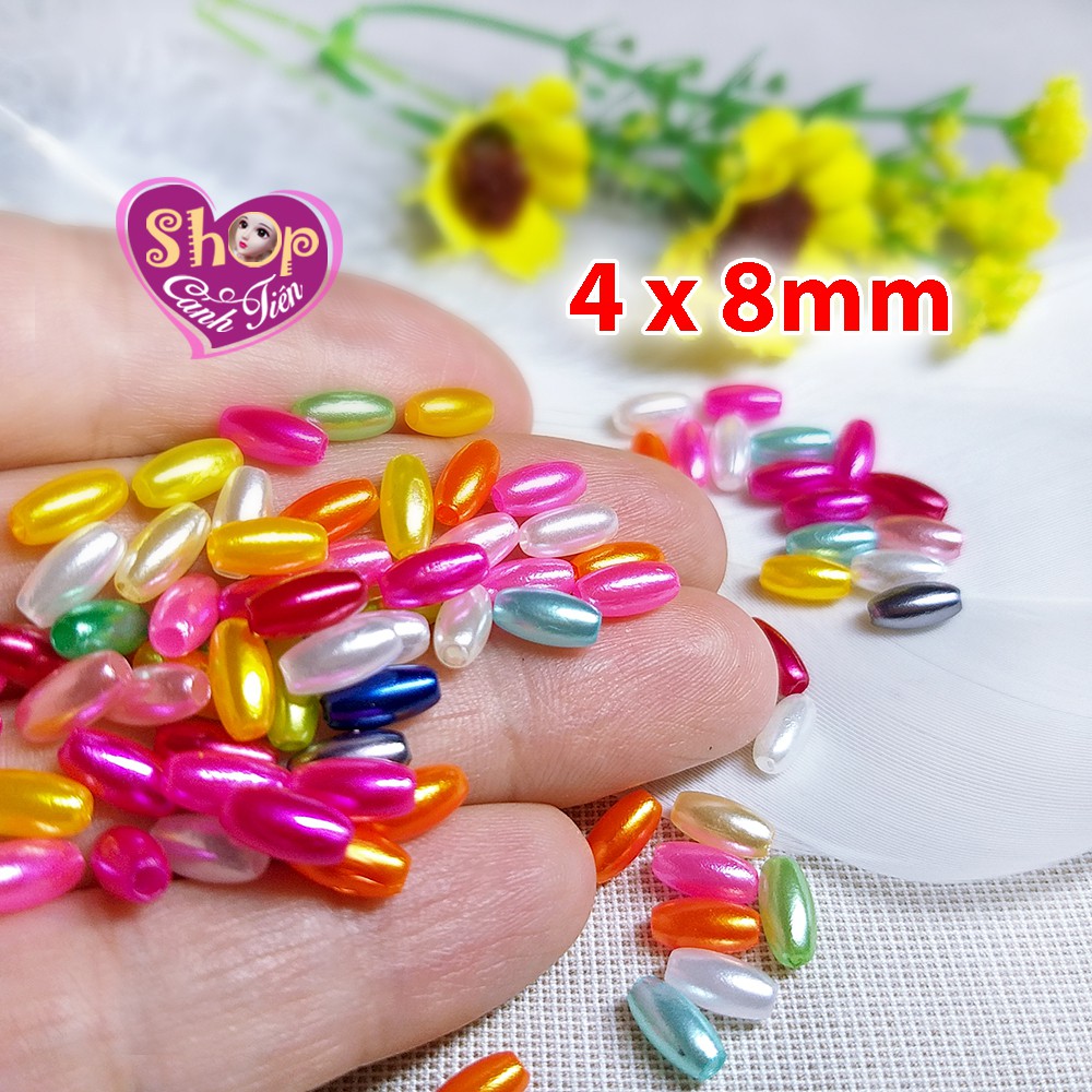 Gói Hạt cườm thoi 3x6mm, 4x8mm  đủ màu phủ nhũ cực đẹp - Nguyên liệu làm đồ Thủ công giá tốt