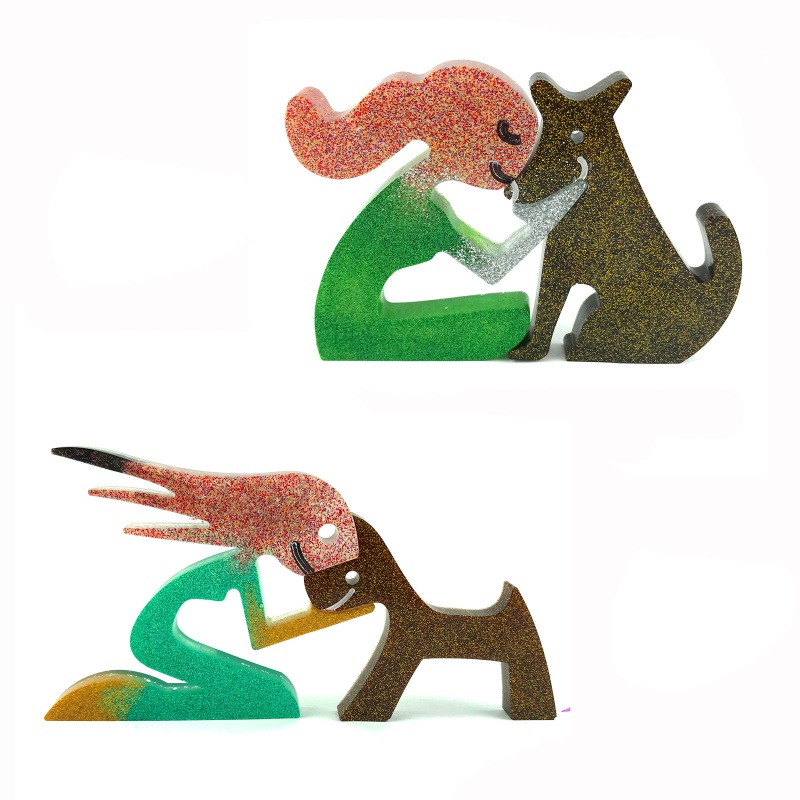 Khuôn Silicone Làm Móc Khóa Bằng Nhựa Epoxy Hình Cô Gái / Chú Chó Hôn Có Lỗ