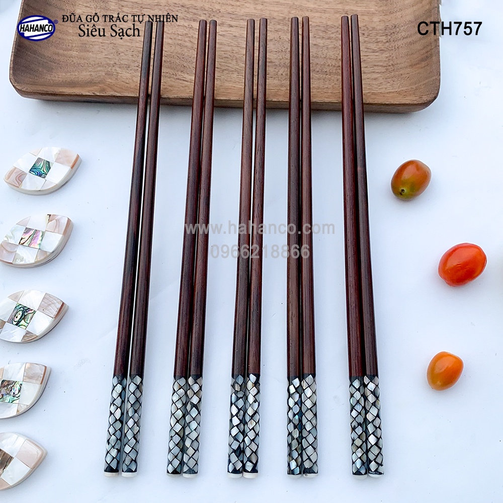 Đũa gỗ Trắc Việt Nam đầu cẩm xà cừ đẹp (10 đôi/hộp) CTH757 - Chopstick of HAHANCO