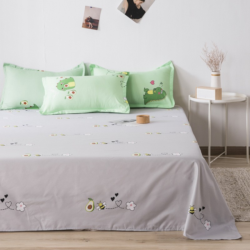 Bộ chăn ga gối poly cotton - Khủng long bơ xanh ( Không kèm ruột )