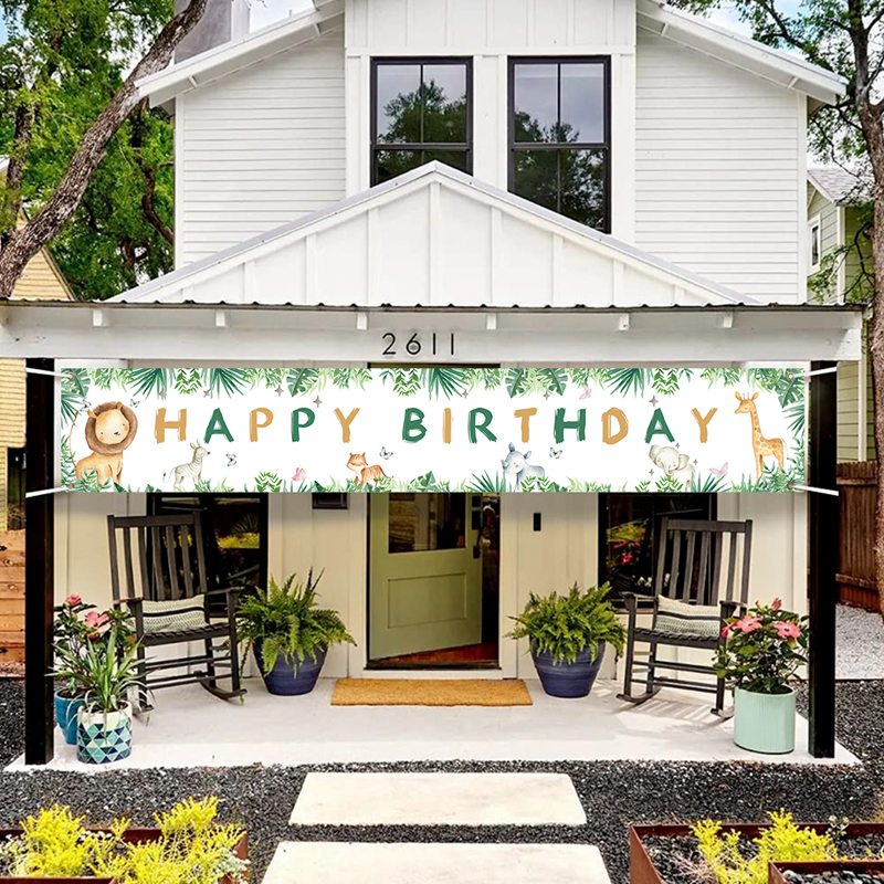 Tấm Phông Nền Trang Trí Tiệc Sinh Nhật Cỡ 2.4*0.4M Hình Động Vật Dễ Thương