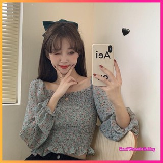 Áo sơ mi nữ croptop chất voan chiffon hoạ tiết hoa nhí ulzzang