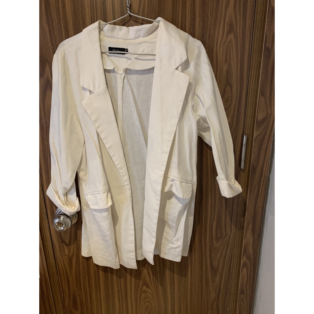 Pass áo blazer xuân hè vải đũi chất liệu đũi linen màu trắng size M của Item du jour 52-55kg