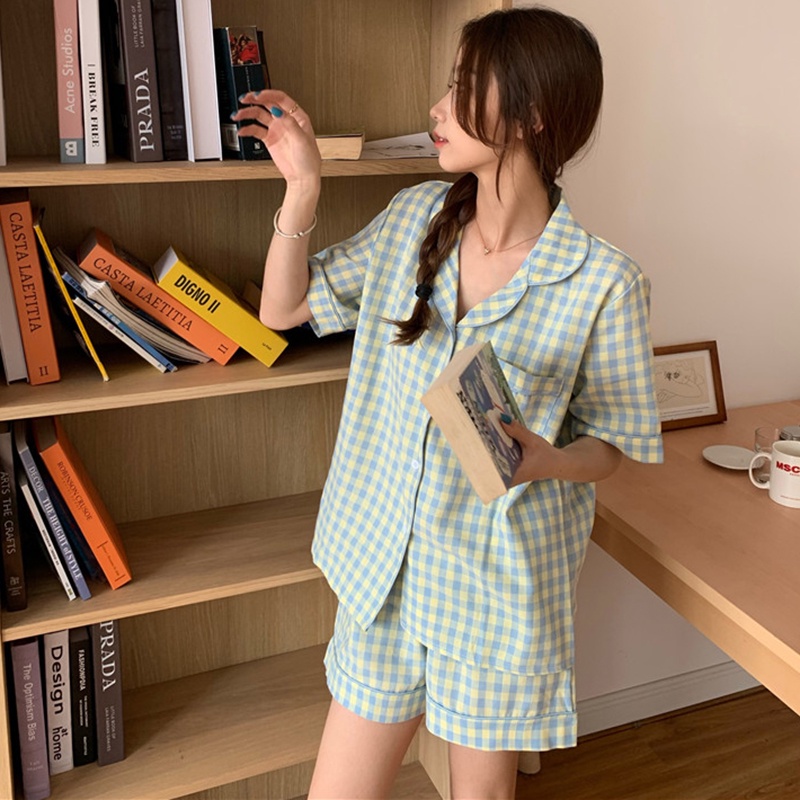 Bộ đồ ngủ ngắn tay in họa tiết hoạt hình độc đáo phong cách Hàn Quốc thời trang mùa hè cho nữ