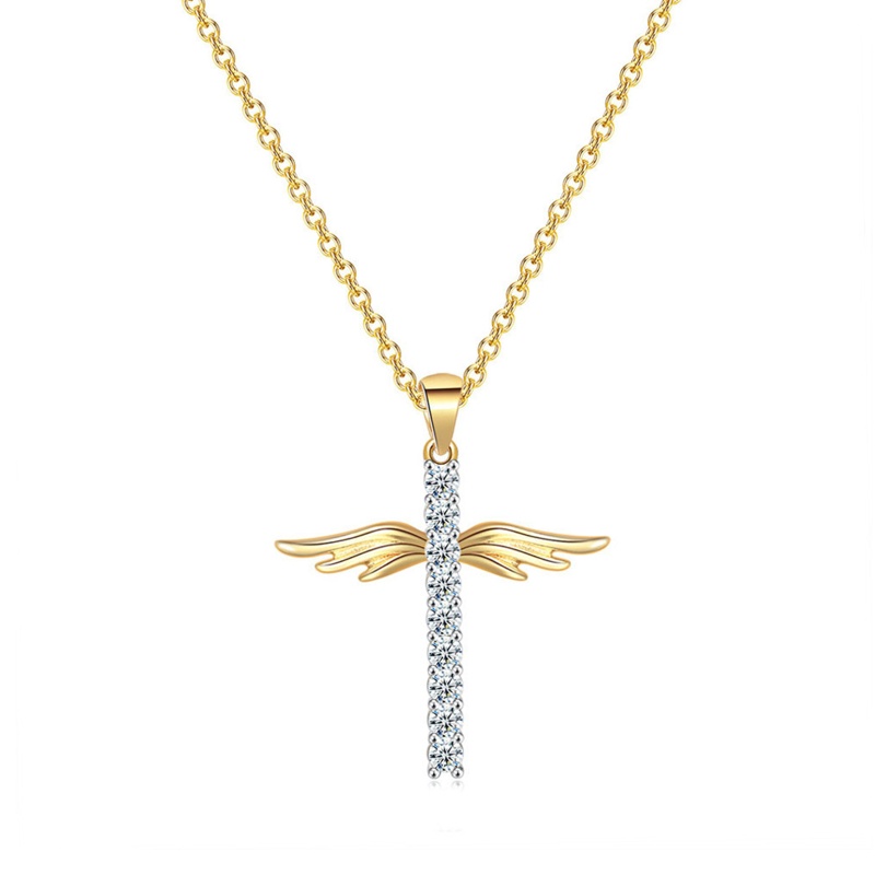 Flgo Vòng cổ Mặt Hình Đôi Cánh Thiên Thần Đính Đá Zircon Phong Cách Âu Mỹ Cổ Điển Đơn Giản Và Hoang Dã