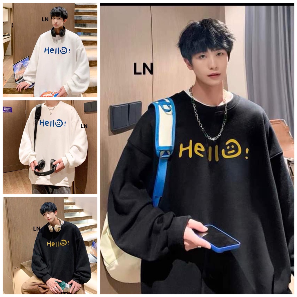 Áo Nỉ Sweater HELLO Chất Nỉ Cotton Tay Bồng From Rộng Nam nư mặc được - ZADOLA FASHION