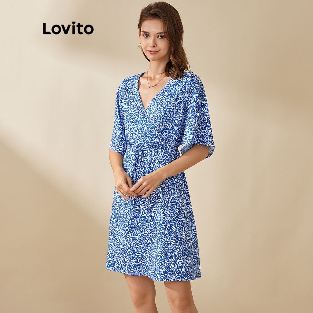 Lovito Đầm Kimono Tay Loe Cổ Chữ V Hoạ Tiết Hoa Cho Nữ L20D1257