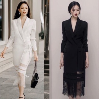 Đầm dự tiệc giả vest dáng váy dài phối ren