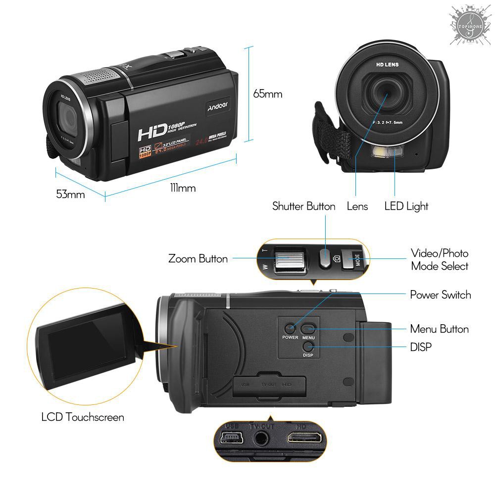 Máy Quay Phim Kĩ Thuật Số Andoer Hdv-F5 1080p Full Hd 24mp 16x Zoom 3.0 Inch Lcd | BigBuy360 - bigbuy360.vn