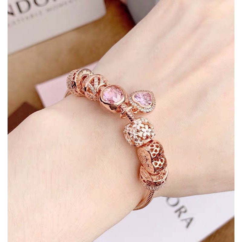 PANDORA CHARMS PANDORA Vòng Tay Kim Loại Mặt Hình Trái Tim Xinh Xắn