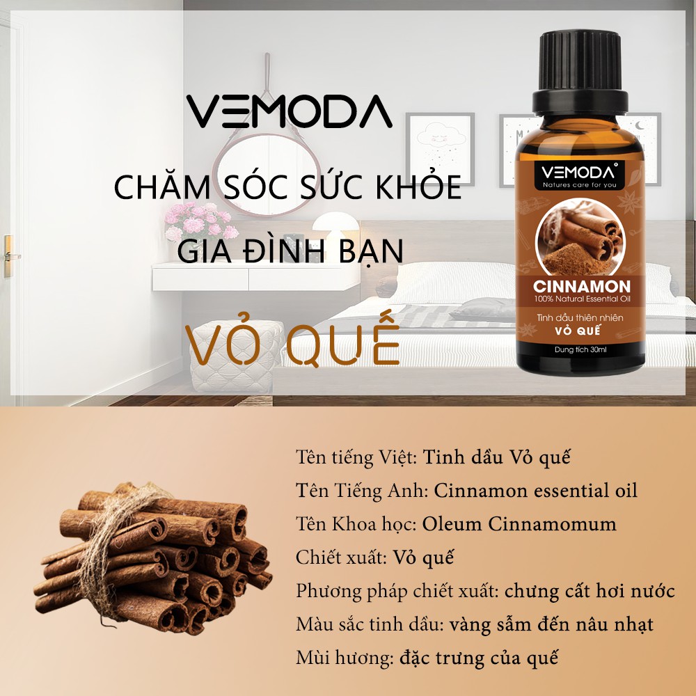 Tinh dầu Vỏ quế nguyên chất VEMODA 30ML giúp cải thiện giấc ngủ, hết cảm lạnh, giảm đau nhức, giảm mỡ bụng hiệu quả