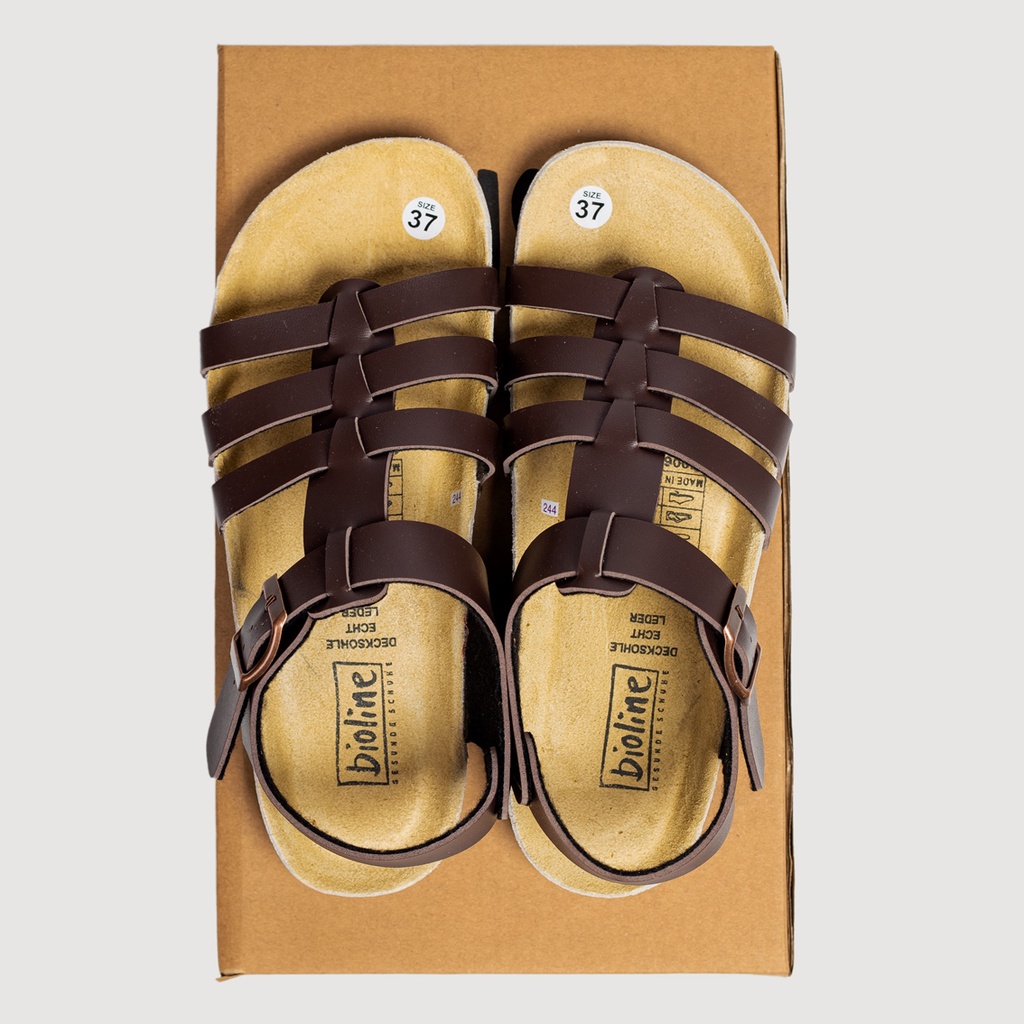 MÃ PU12 Sandal DA PU  Đế Trấu Quai Chiến Binh Unisex Birken Vietnam Bioline [ Màu Nâu Cafe ]