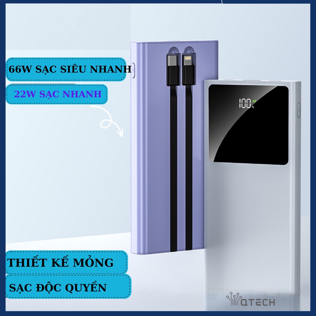 [Hàng mới về]  Sạc nhanh 66W + PD20W, Sạc dự phòng có màn LED, Dung Lượng 10000mAh-20000mAh, kèm cáp 2in1, 4 thiết bị
