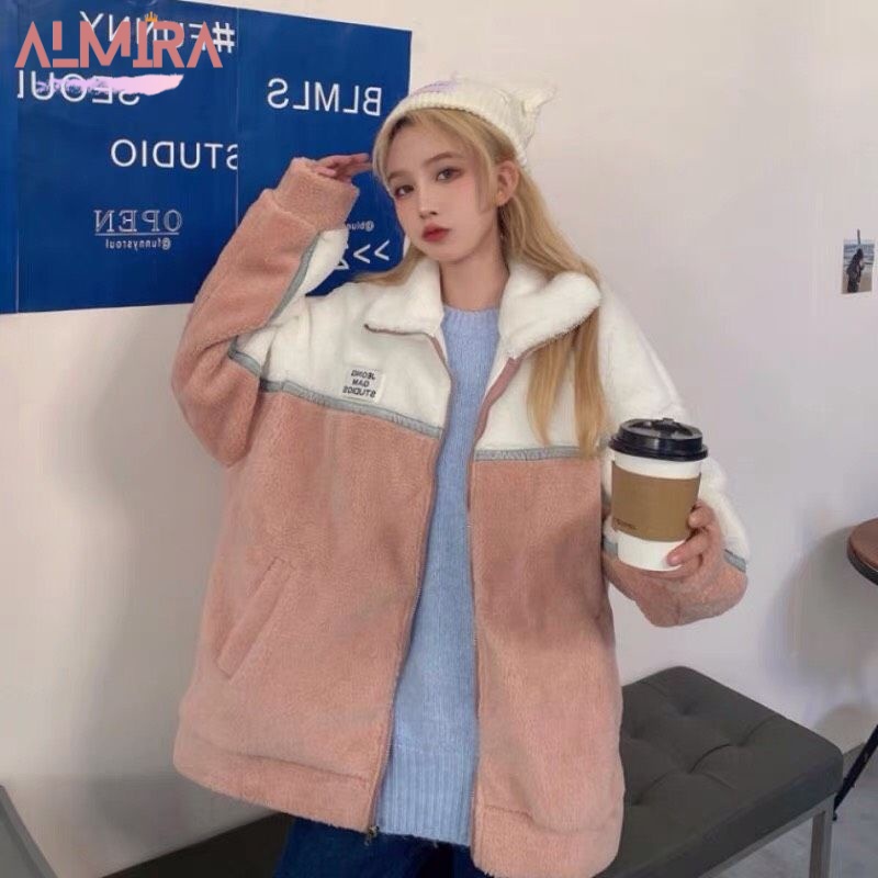 Áo Khoáng Lông Siêu Mịn Phối Màu Trắng Hồng Ulzzang