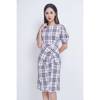 Đầm sọc kẻ tay bồng nhún hông IFU 05-2773