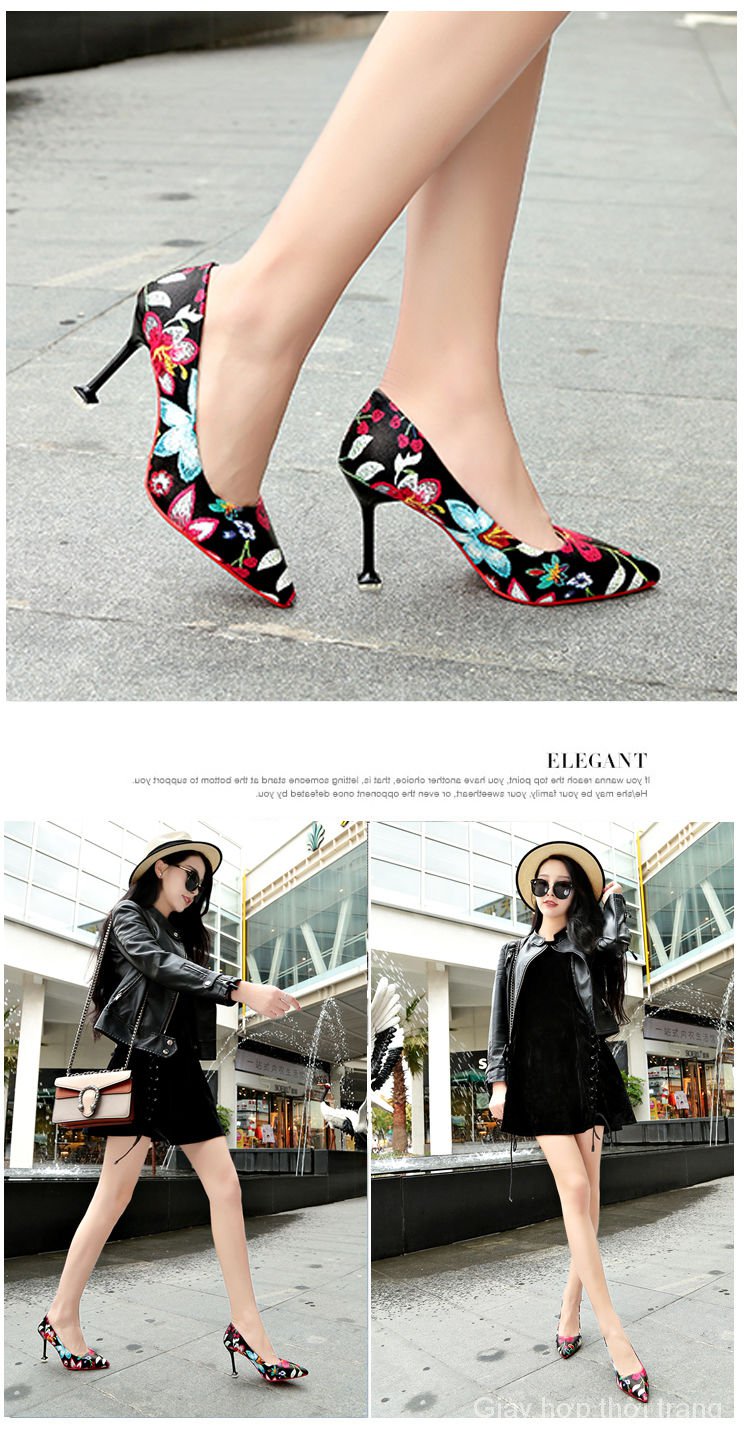 Fashionable Embroidery Patterns High Heels For Women 9cm