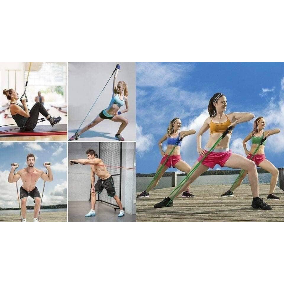 Dây Đàn Hồi Tập Gym 11 Món Tặng Kèm Túi+ Qùa Tặng 2 Món Như Hình+ Dây Cao Su Kháng Lực Cao Cấp Đa Năng Tập Gym