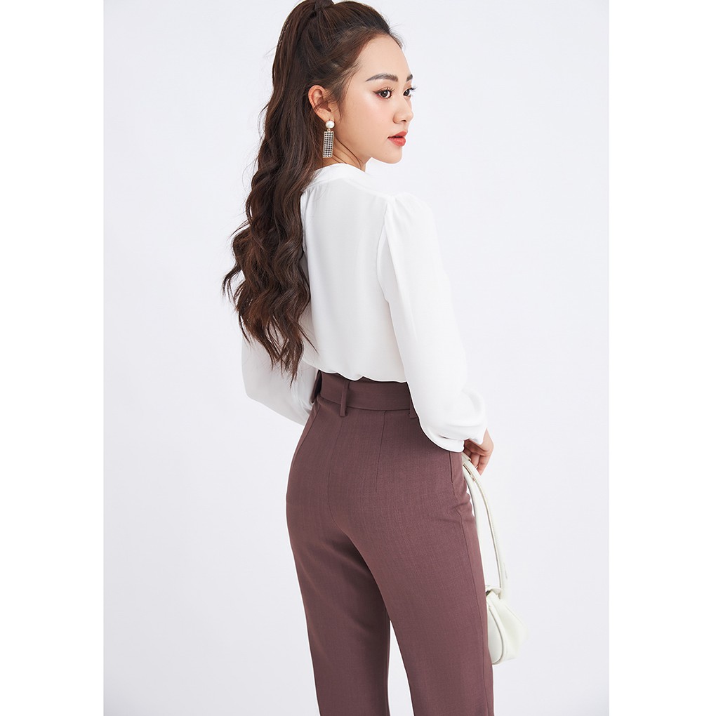 Áo sơ mi nữ công sở 92WEAR 3 màu, đủ size, thiết kế có nơ cổ đính ngọc ASA0276