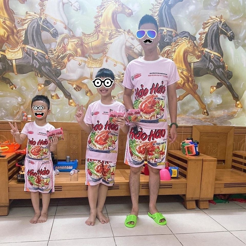 Bộ đồ 3D Cộc Tay In Hình mì tôm hảo hảo ngộ nghĩnh 9kg đến 88kg kiểu dáng unisex nam nữ gia đình hội nhóm mặc chất