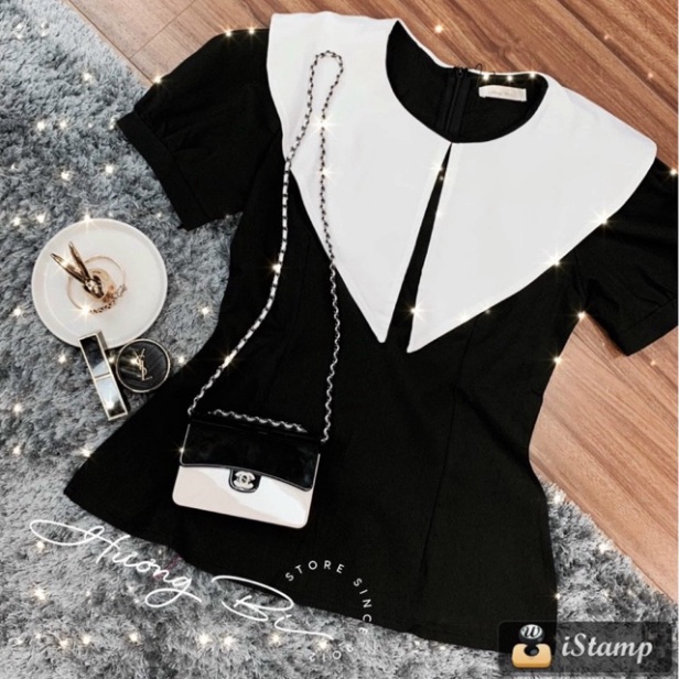 Áo sơ mi nữ ngắn tay thiết kế tròn tiểu thư siêu xinh_040 nội y xanh thiết kế thoáng mát