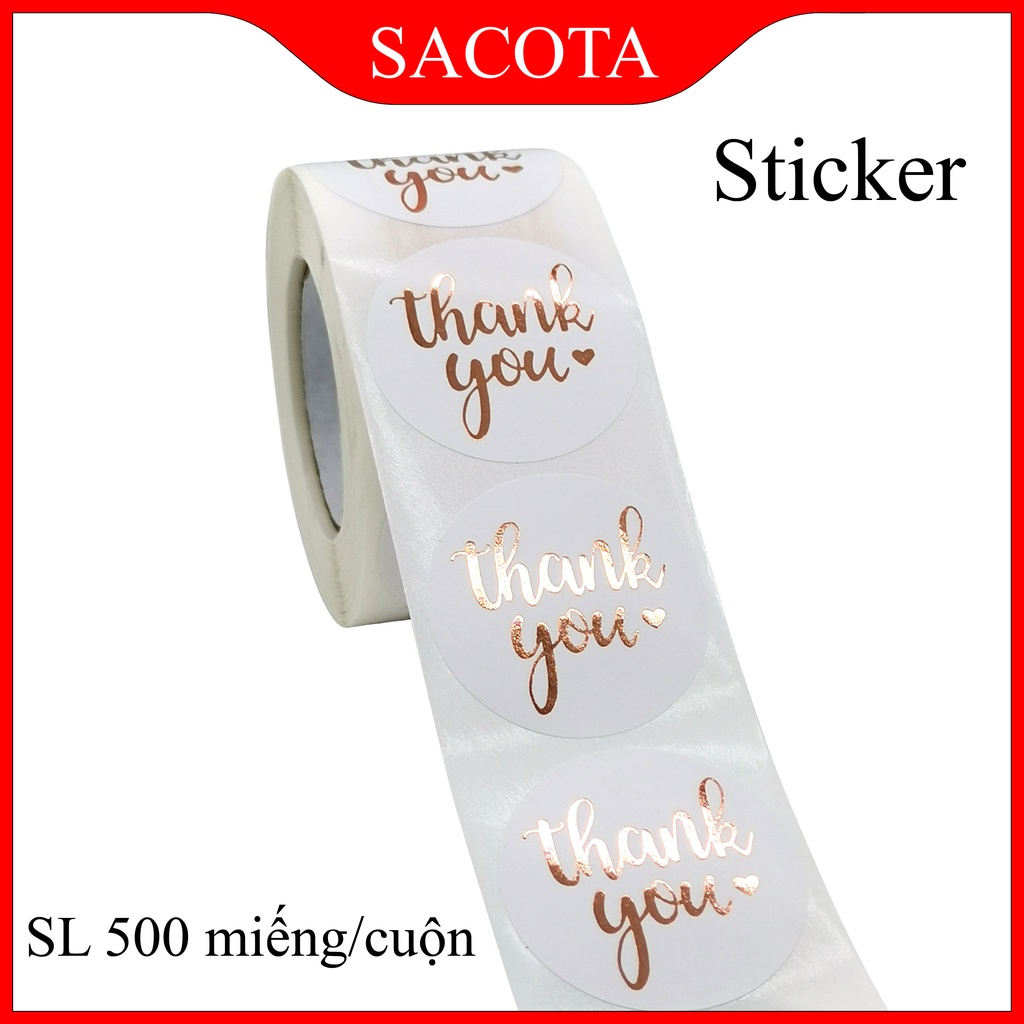 Cuộn 500 miếng dán cám ơn chữ Thank you mạ vàng - Nhãn dán