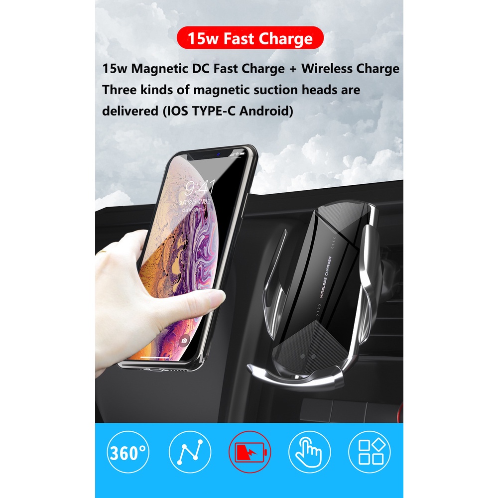 Đế Sạc Điện Thoại Không Dây Cảm Ứng Mở Và Đóng Xe Hơi