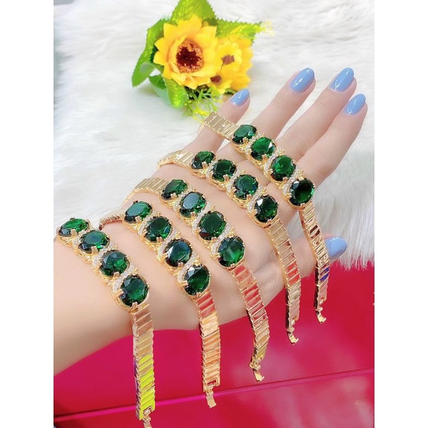 Lắc Tay Nữ Mạ Vàng 18k Mặt Đá Xanh Lá Xinh Đẹp (Freesize) - Lokalo -Dễ Phối Thời Trang - Hàng Xuất Khẩu - Y Vàng Thậ.t
