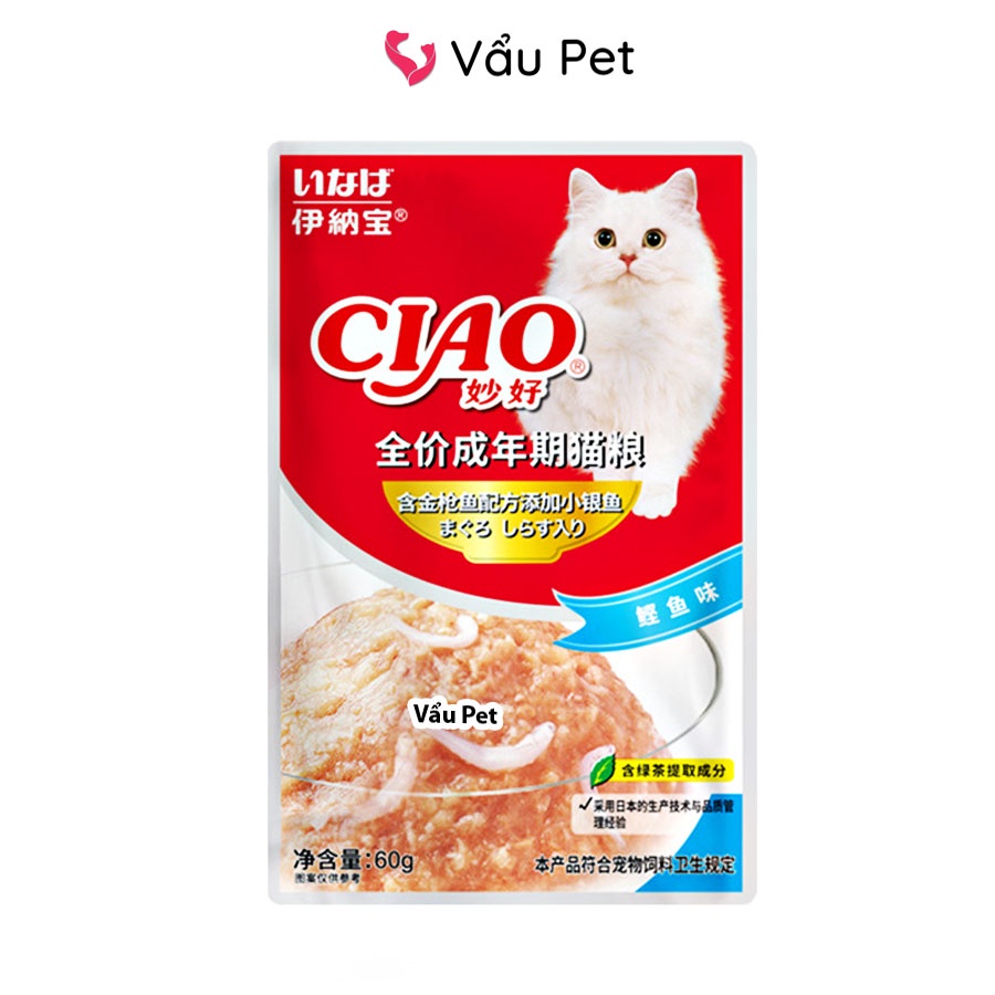 Pate mèo Ciao gói 60g - Pate cho mèo con, mèo lớn đầy đủ dinh dưỡng Vẩu Pet Shop