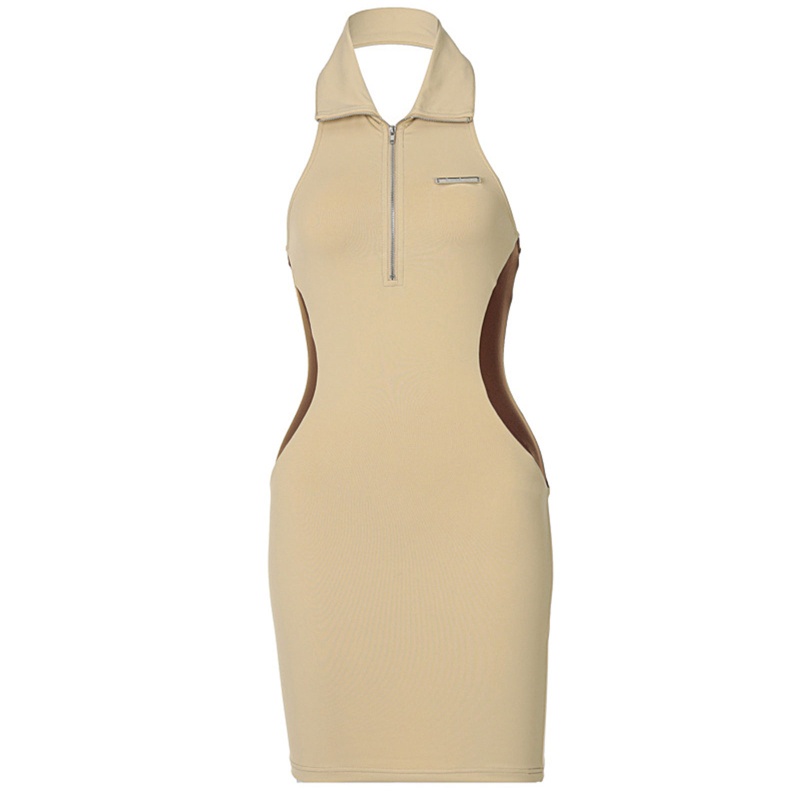 Brroa Đầm Mini Ôm Dáng Không Tay Hở Lưng Có Khóa Kéo Gợi Cảm Cho Nữ