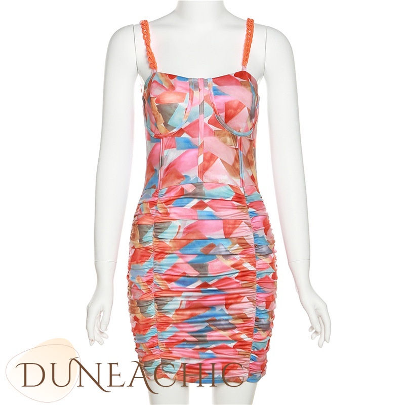 DUNEA Đầm Hoa Hai Dây Hở Lưng Gợi Cảm Cho Nữ