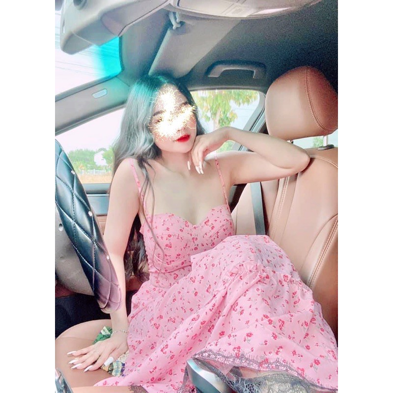 đầm hai dây hoa nhí hồng đào siêu hot