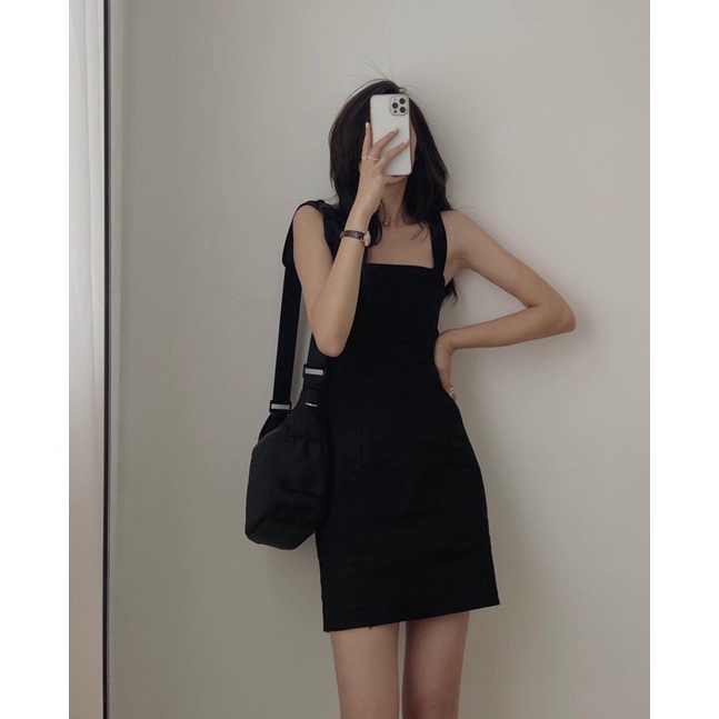 Váy hai dây bản to dáng body chất zip hàn quảng châu dày dặn lên dáng cá tính , đầm 2s body ôm đen [ ảnh thật cuối ]
