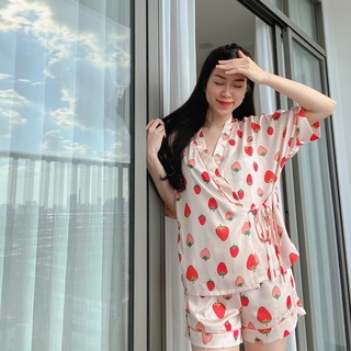 Bộ Kimono Lụa Họa Tiết Mặc Nhà