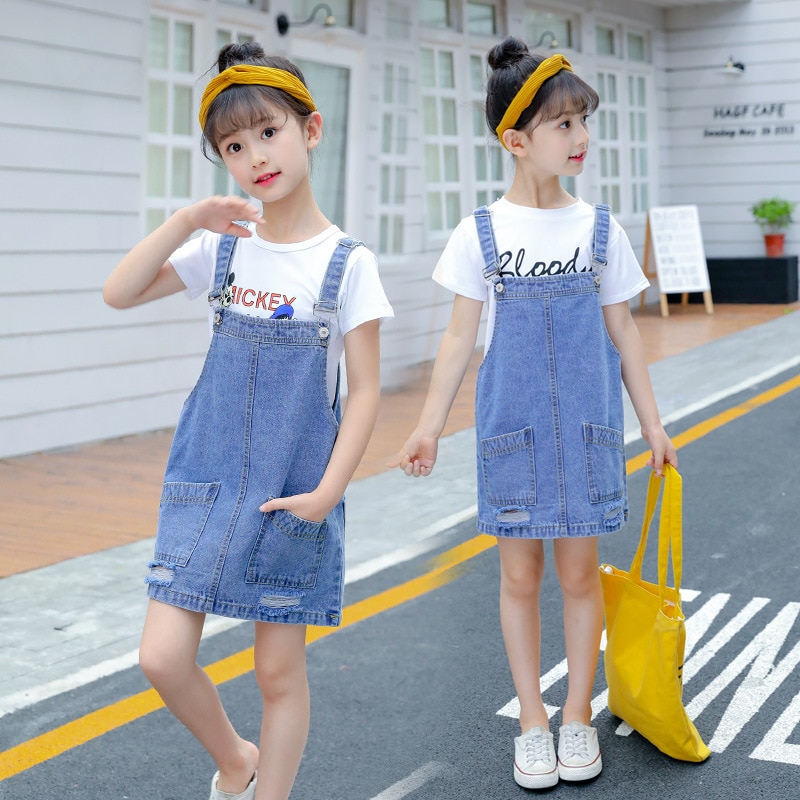 Đầm Yếm Denim Hai Dây Thời Trang Mùa Hè Cho Bé Gái 2-10 Tuổi