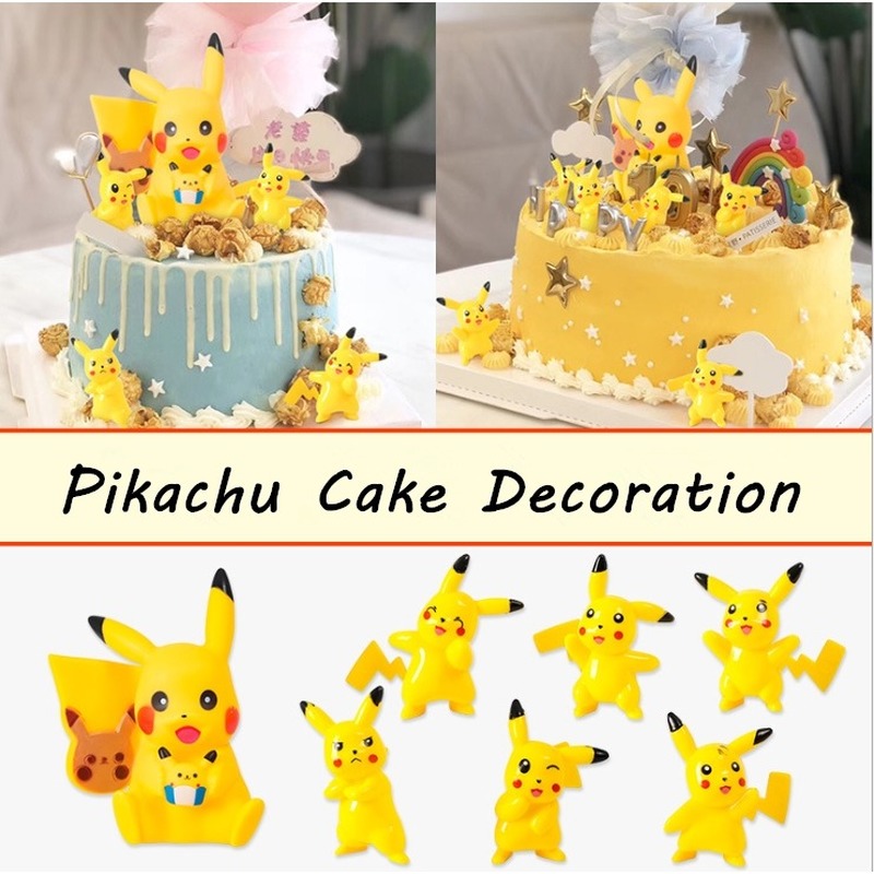 Set 6 Phụ Kiện Trang Trí Bánh Kem Hình Pikachu Dễ Thương Xinh Xắn