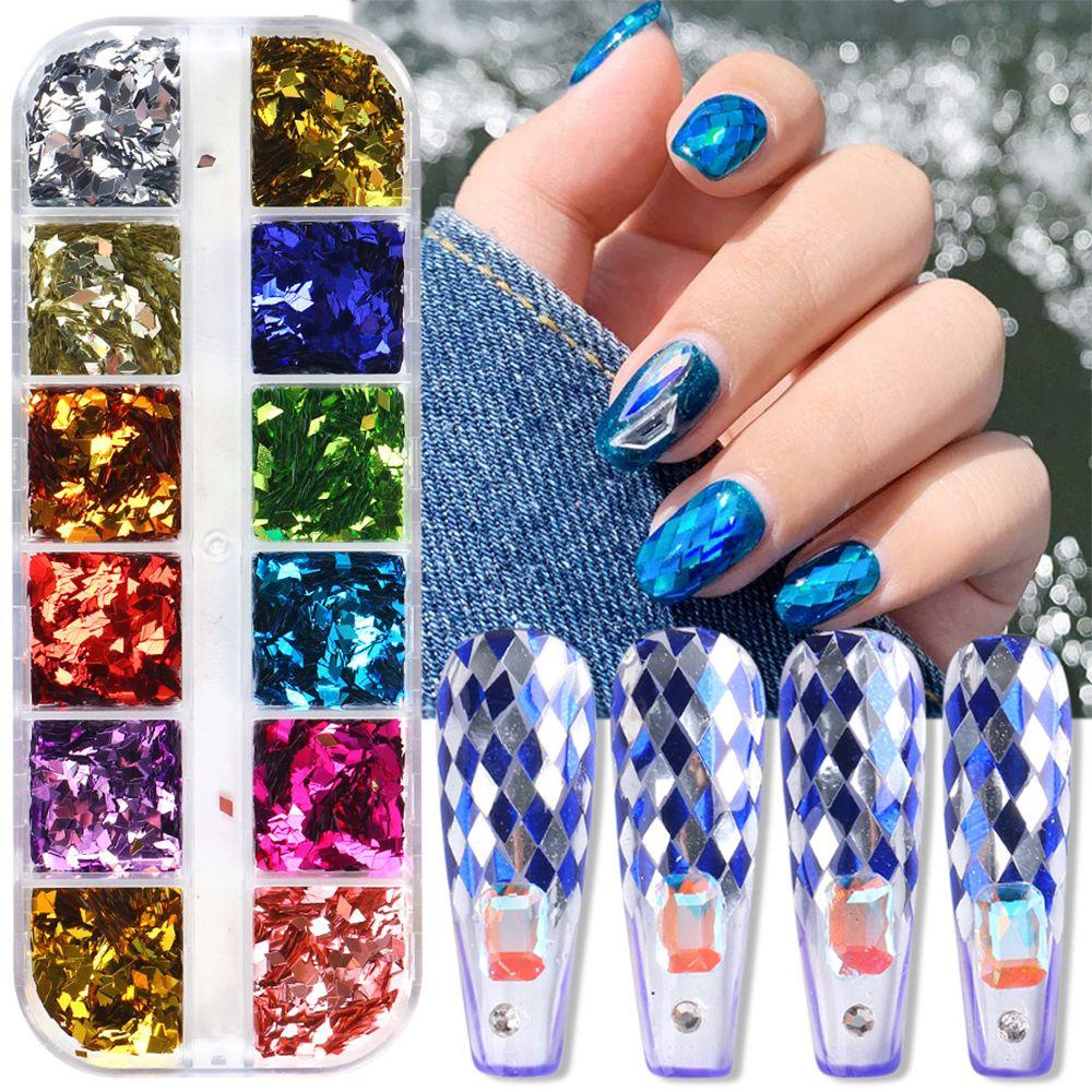 Hộp 12 Ngăn Đựng Hạt Kim Sa Lấp Lánh Tự Trang Trí Móng Tay