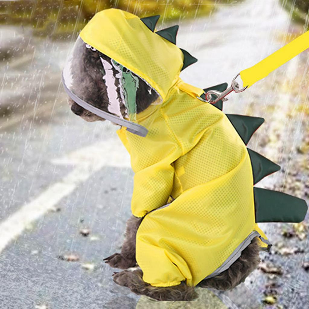Áo Mưa Có Mũ Trùm In Hình Khủng Long Phản Quang Nhẹ Chống Nước Có Dây Đeo Cho Cún Cưng