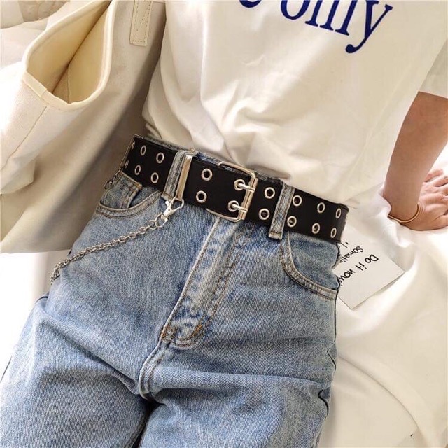 Dây thắt lưng CHAIN xích 2 hàng khoen lỗ TL007 - Dây nịt xích nam nữ nhiều lỗ khoen Thắt lưng dây xích treo quần