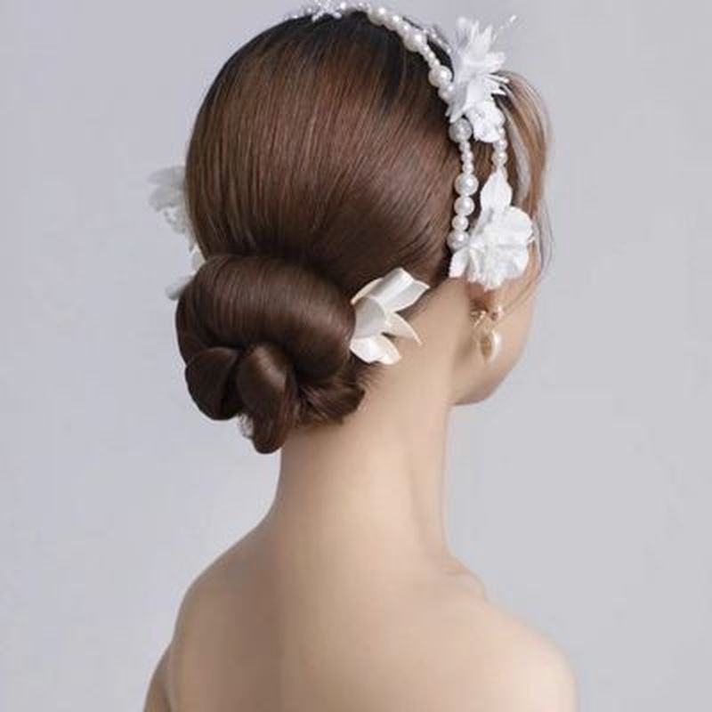 Kẹp Tóc Nơ Ruy Băng Dài Đính Ngọc Trai Trắng Phong Cách Hàn Quốc Cho Cô Dâu