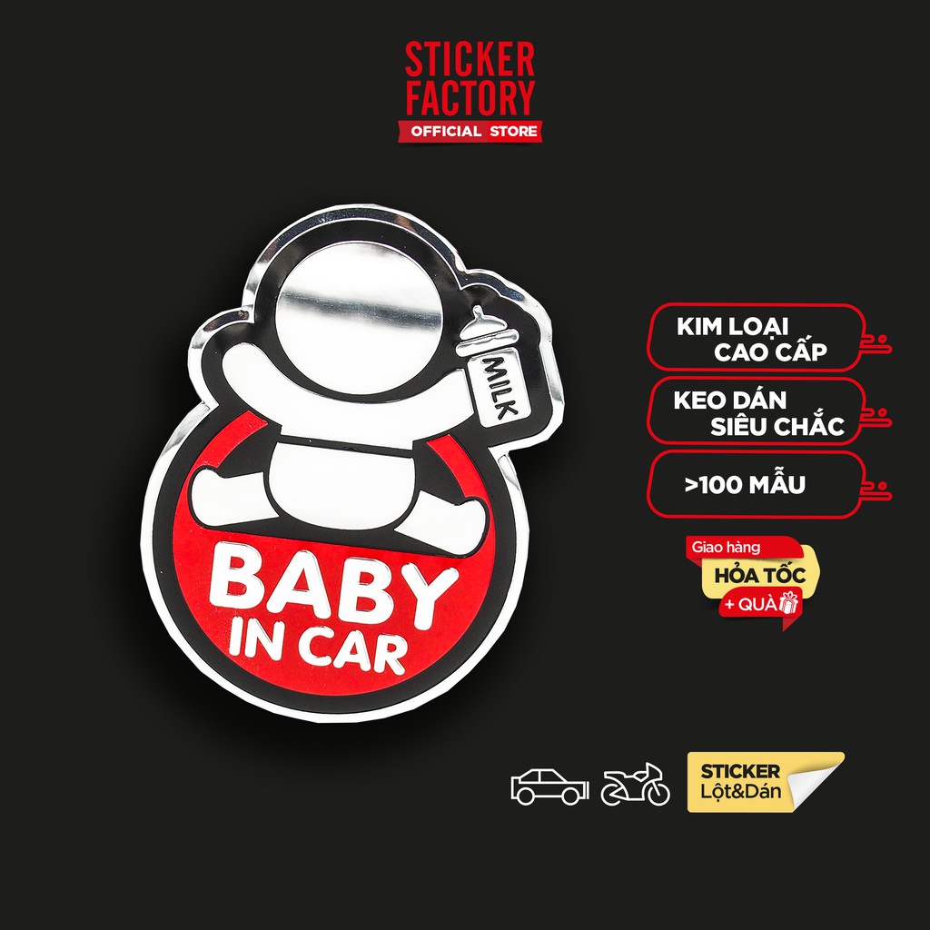 Sticker hình dán metal Baby in car - Màu đỏ- STICKER FACTORY