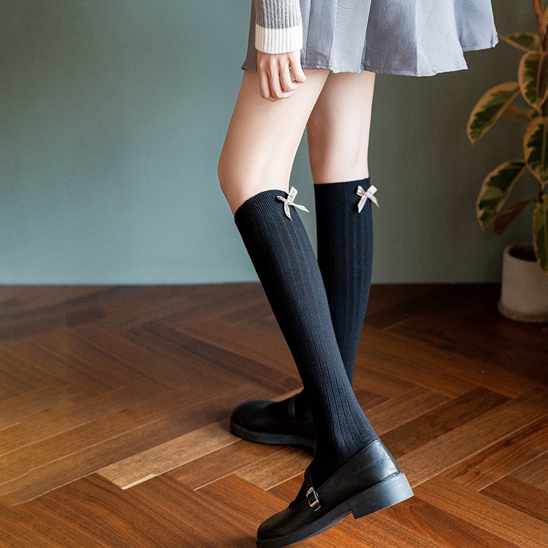 Vớ Cotton Phối Ren Mỏng Màu Trắng Đen Phong Cách Học Sinh lolita