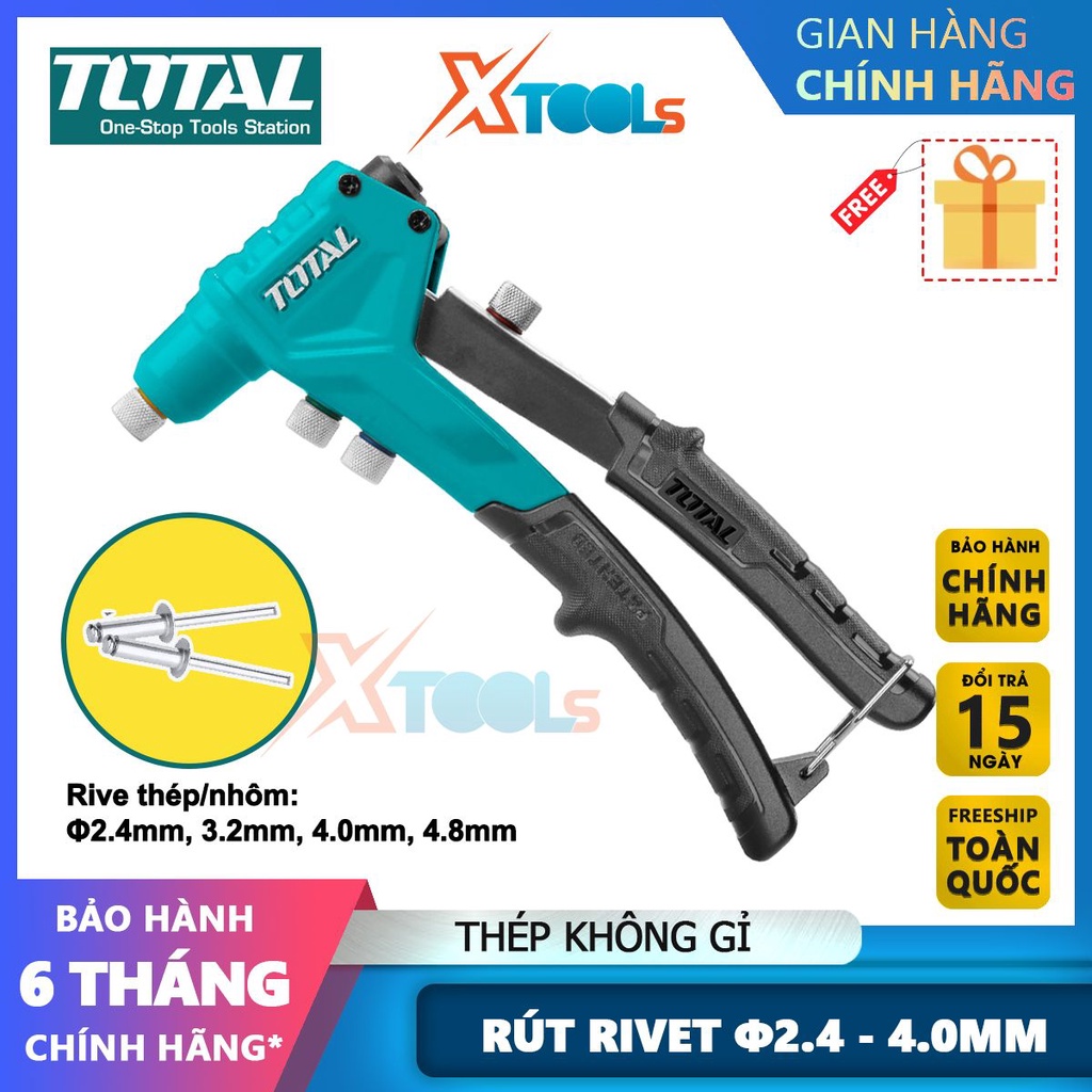 Kìm rút đinh tán Total THT32081 8inch(20cm) rive Φ2.4mm, 3.2mm, 4.0mm, 4.8mm kìm rút rive trợ lực [CHÍNH HÃNG][XTOOLS]