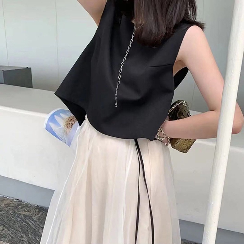 IELGY  Áo tank top Ngắn Mỏng Và Không Đều Phong Cách