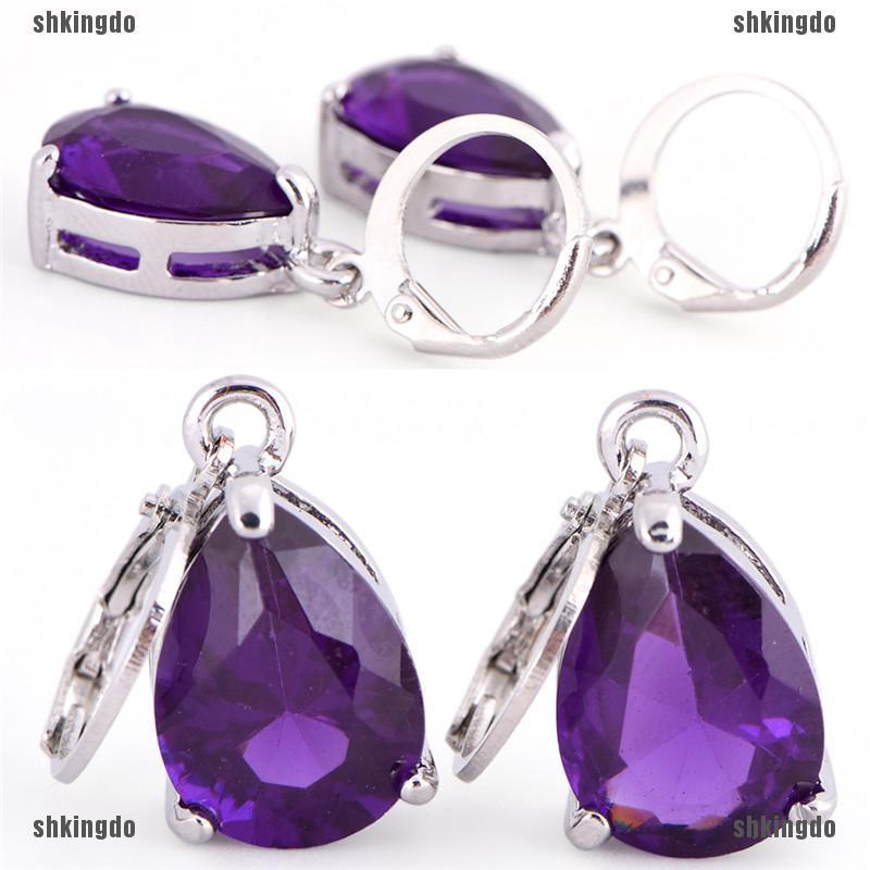 THINH Bông Tai Dạng Vòng Xi Mạ Bạc Đính Đá Sapphire