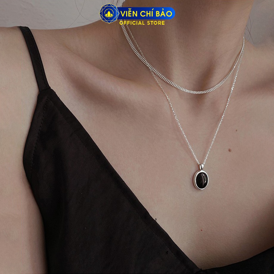 Dây chuyền bạc nữ Đá đen Oval chất liệu bạc S925 thời trang phụ kiện trang sức nữ thương hiệu Viễn Chí Bảo D000165